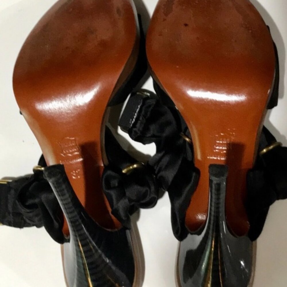 ⭐️HP⭐️LANVIN▪️Eté 2010 Black & Brown Braided Satin & Leather Sandal Heels - Picture 8 of 10